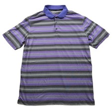 Nike Tour Performance Golf Polo Shirt Mens Large Purple Black Striped Dri-FIT