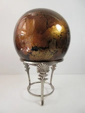 Decorative 6" Ball Orb ~ Metallic Effect, Browns ~ on Silver Tone Metal Stand