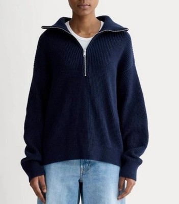 Everlane The Half Zip in Everyday Cotton Navy Blue Size Small NWT