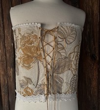 Floral Tapestry Corset Bustier Top Lace Up Boned Cottagecore Coquette Size 1X/2X