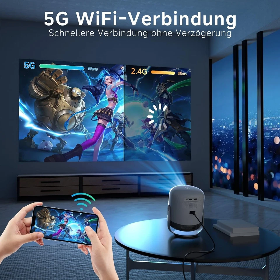 4K Faule Projektor Beamer 15000LMS 360° Drehbar LCD Wifi 6 BT Kino HDMI USB Set - Bild 4 von 4