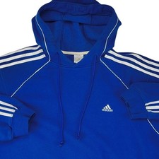 Adidas Mens Large Blue 3-Stripes Raglan Pullover Hoodie Sweatshirt Vintage Style