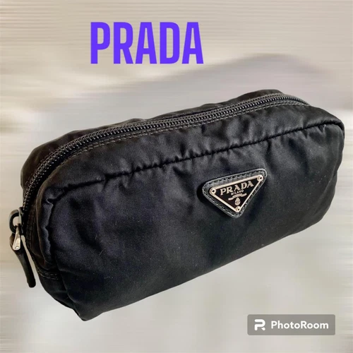 PRADA étui pochette nylon authentique noir petites femmes Italie 114673