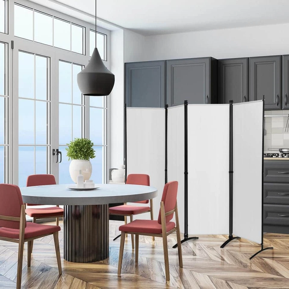 Pantalla de privacidad plegable de tela con marco de acero divisor de habitación de 4 paneles blanco de 5,6 pies Foto 3 de 3