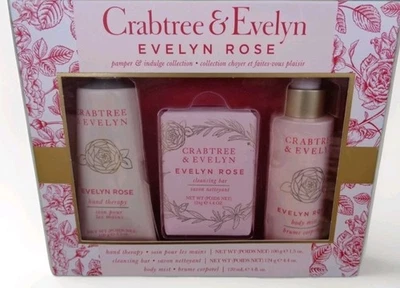 CRABTREE & EVELYN Evelyn Rose Gift Set Body Mist Hand Therapy Cream & Cleansing