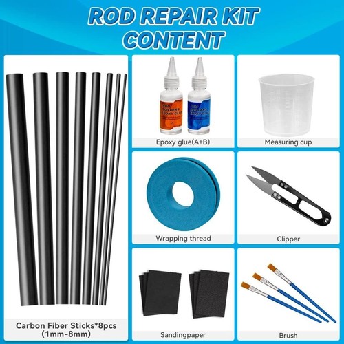 Kit riparazione canna da pesca senza sforzo - set completo 35 pezzi con bastoncini in fibra di carbonio - Foto 4 di 9
