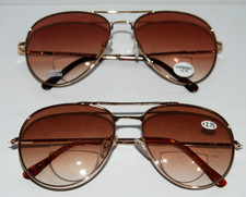 2 pair Bifocal tinted Reading glasses Aviator Classic Gold tone power 2,75