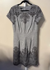 Talbots Women’s Gray Paisley Sheath Dress Size 12 Wool Blend Lined