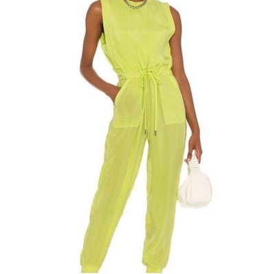 Alice + Olivia Medium Zila Jumpsuit Neon Key Lime Sleeveless Jogger Style
