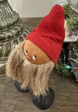 Vintage Sweden 4  Wooden Christmas Gnome Tomte Santa Hat Beard Elf Swedish