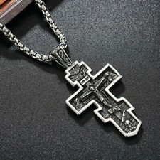 Mens Russian Orthodox Crucifix Cross Pendant Necklace Stainless Steel Men Gift