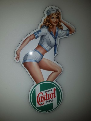 Shabby Blechschild Gasoline Motor Oil Pin Up Girl Retro Stil 70 x 24cm Nr124 NEU
