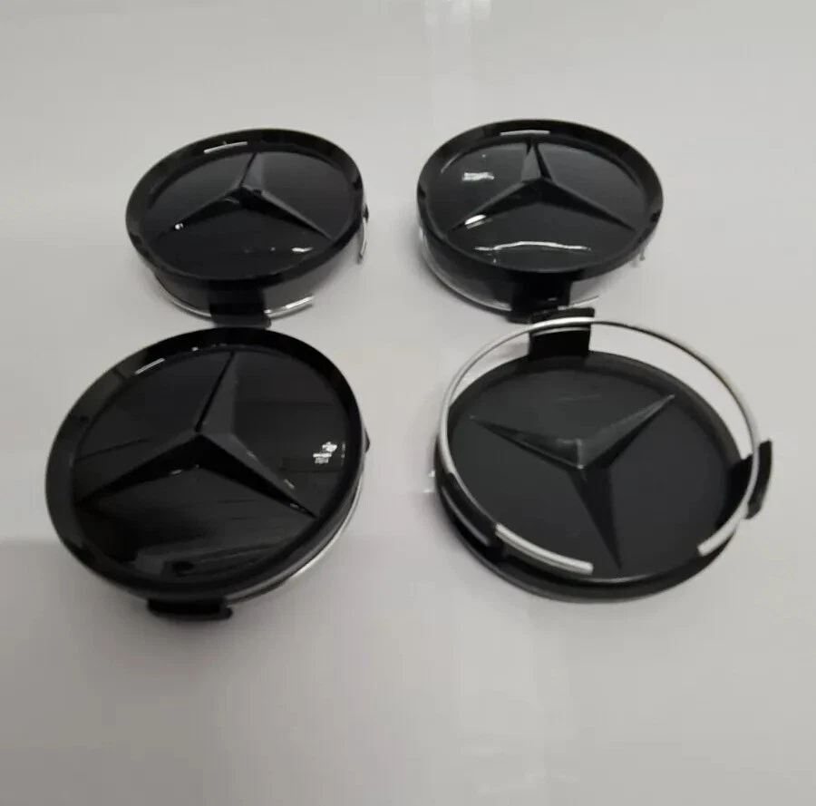 4x Mercedes Alloy Wheel Centre Hub Caps 75mm A B C E S M Class AMG, GLOSS BLACK - Image 4 of 4