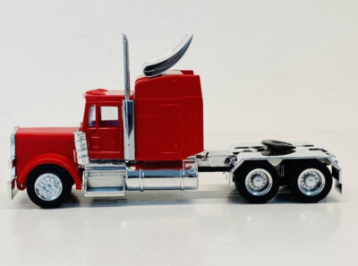 Red Peterbilt Sleeper Chrome Chassis Promotex Herpa 1/87 Truck HO Scale 35233