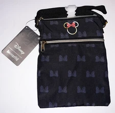NEW Loungefly Disney MINNIE MOUSE Bows Classic Gold Black Crossbody Passport Bag