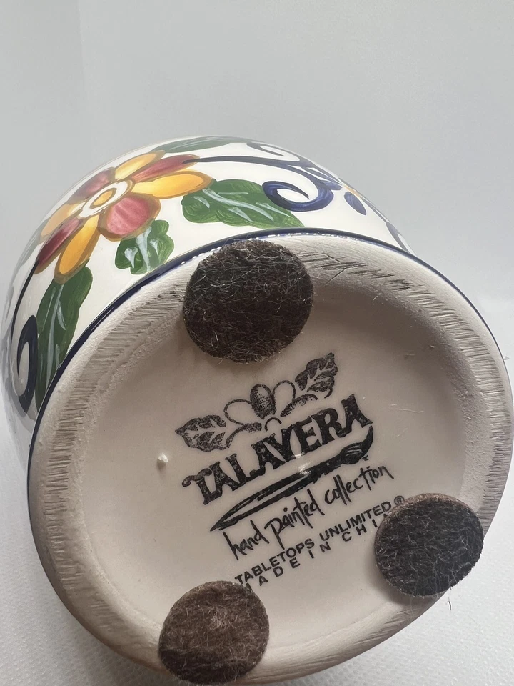 Vaso de cerâmica vintage Talavera de mesa ilimitado pintado à mão flores 9” de altura - Imagem 4 de 4