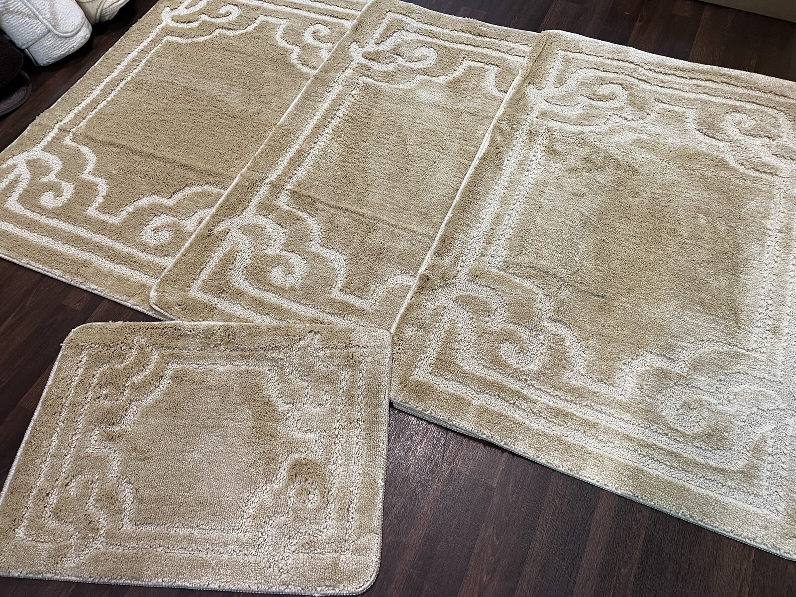 ROMANY WASHABLES SUPER THICK NEW DESIGN 4PC SET BEIGE/BISCUIT NON SLIP