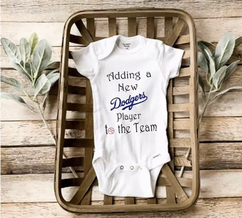 Dodgers baby Onesies. Pregnancy Announcement. Birth Announcement