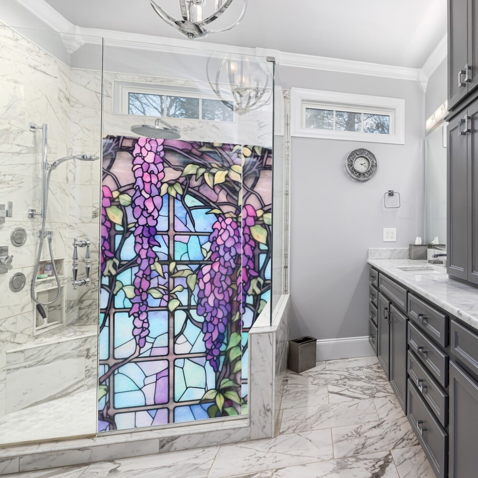 1 Sheet Vintage Stained Glass Window Film Static Cling Film Bathroom