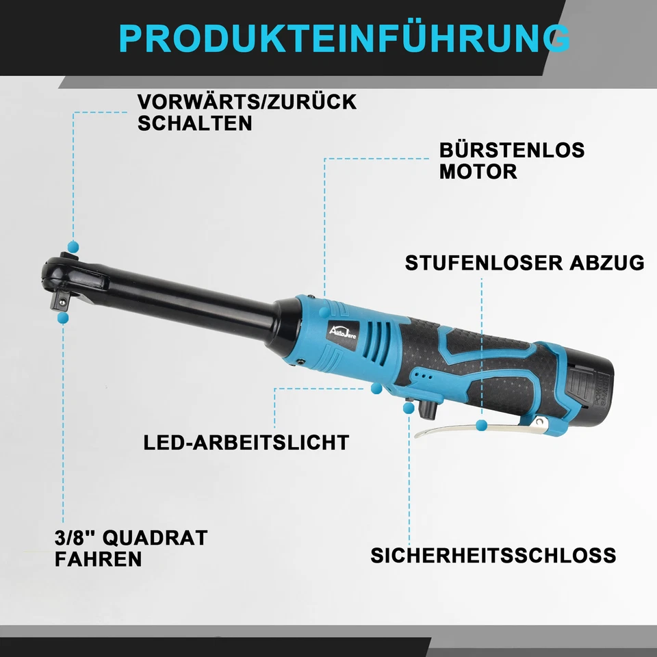 Batería Trinquete 90Nm Llave de Trinquete 3/8'' Llave de Carraca Eléctrica con Baterías - Imagen 3 de 4