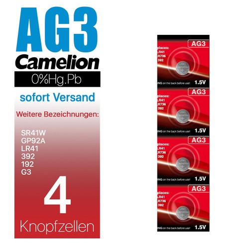 AG3 LR41 392 192 SR41W GP92A G3 Camelion Knopfzelle Batterie MHD bis 10-2029 - Bild 9 von 17