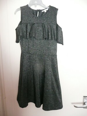 BLUEZOO GIRLS AGE 7-8 BLACK SPARKLE COLD SHOULDER