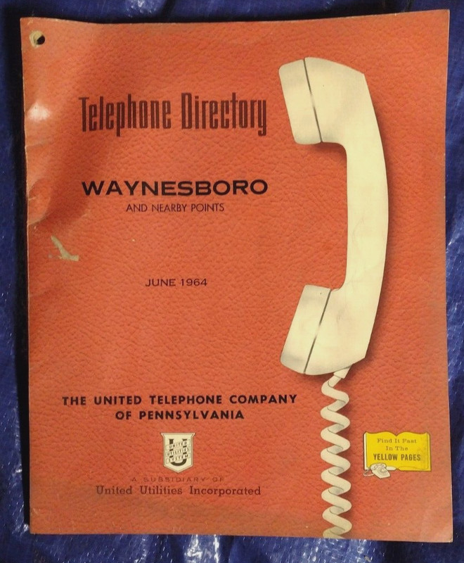 Waynesboro Pennsylvania Telephone Directory 1964 + Chambersburg PA Hagerstown MD