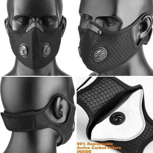 NEW style Cycling Face Mask With Active Carbon Filter Breathing Valves Reusable - Picture 2 of 10