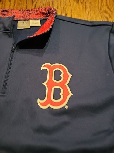 Boston Red Sox Fleece Pullover Sweatshirt Size MENS LARGE MLB Baseball 1/4 Zip - Picture 2 of 10