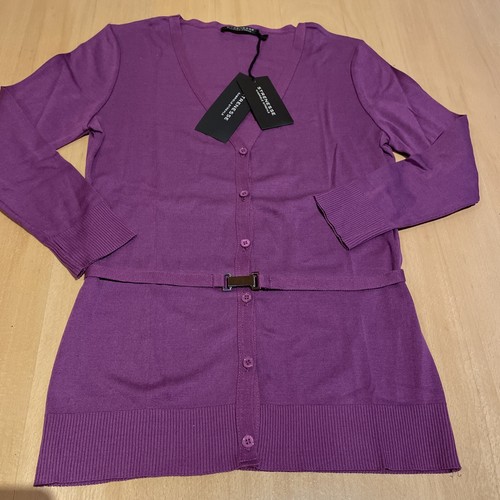 STRENESSE Strickjacke Cardigan Gürtel interessant 3/4-Ärmel Baumwolle violett 34