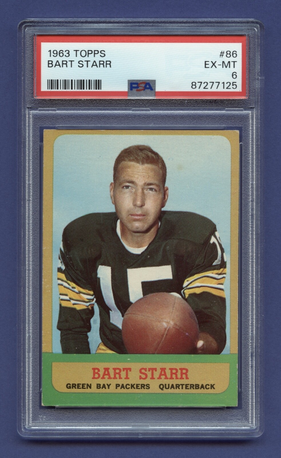 1963 BART STARR PSA 6 EX-MT TOPPS HOF GREEN BAY PACKERS CENTERED FLUSH (#86) RZC