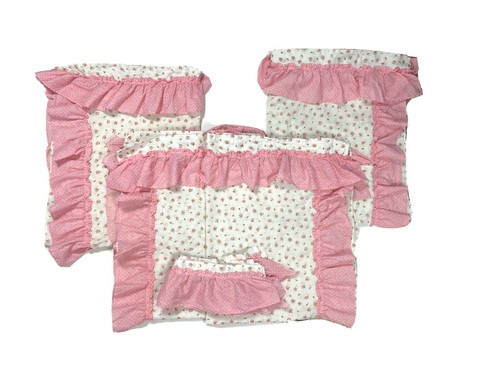 Selten Vintage Gardinen Set 9 Teile Rüschen Gardinen Country Shabby Chic Blumen 70er Rosa - Bild 7 von 7