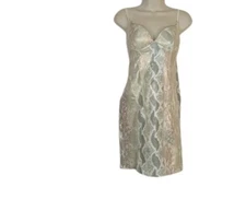 Katraca Womens Bodycon Mini Dress Silver Shimmer Cream Cobra Print X XS New