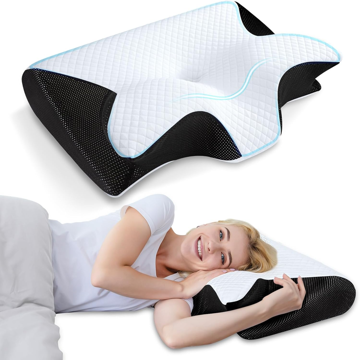 Ergonomic Memory Foam Cervical Pillow for Neck Pain Relief, 2-in-1 Orthopedic Support