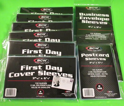 800 FIRST DAY COVER POLY SLEEVES, FOR #10, #6 COVERS, AND POSTCARDS - BCW BRAND