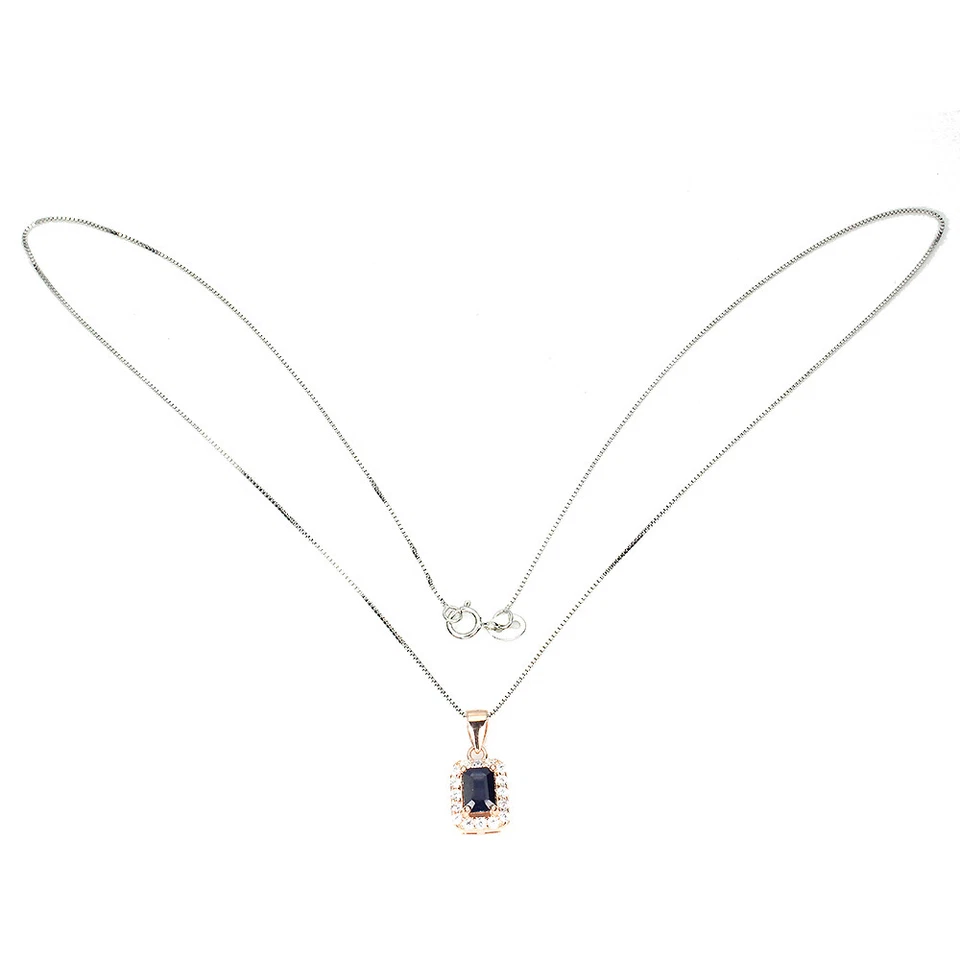 925 Sterling Silver Necklace Octagon Blue Sapphire 6x4mm Gemstone Jewelry - Image 3 of 4