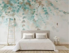 3D Green Leaves Watercolor Self-adhesive Removeable Wallpaper Wall Mural
