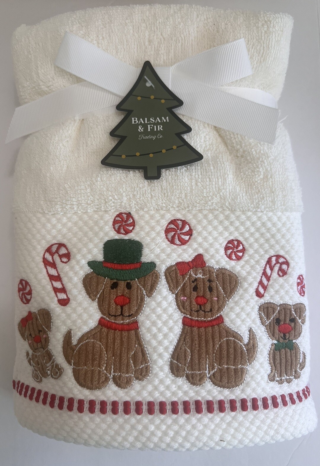 Balsam Fir Gingerbread Puppy Christmas Peppermint Towel Set Holiday 2-Piece