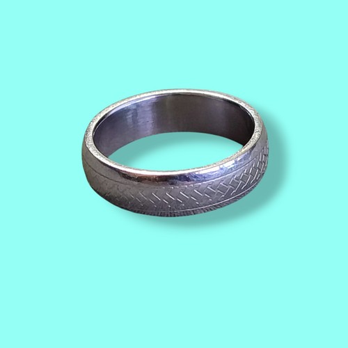 Size 5 Steel Band Pinky Ring Etched Weave Celtic Norse Design Center