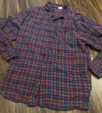 HANNA ANDERSON RED GREEN PLAID BUTTON DOWN COTTON MENS PAJAMA SHIRT SZ M