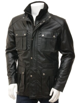 Motorcycle Men Biker Genuine Lambskin Black Bomber Leather Jacket XS-2XL FB15