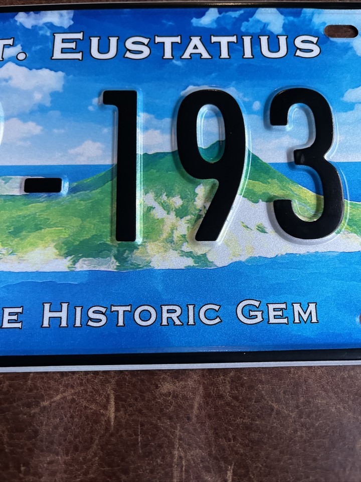 St Eustatius Rental Car License Plate Dutch Carribean pop 3,100 Tag R