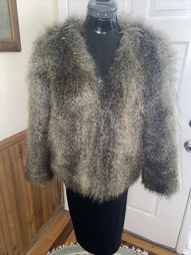 Black striped Faux Fur Jacket SZ 
