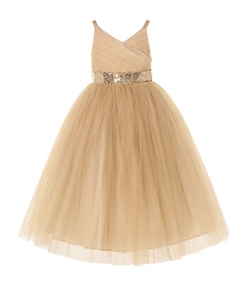 V-Neck Tulle Flower Girl Dress Birthday Dress Ball Gown Princess Gown Prom Dress