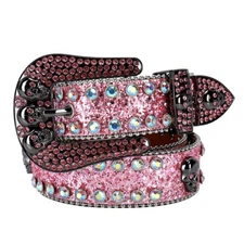 Men Women Western Rhinestone Belt Crystal Studded Cowgirl Cowboy Skull Belts
