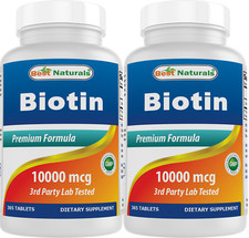 2 Pack Best Naturals Biotin 10,000 mcg 10mg 365 Tablets