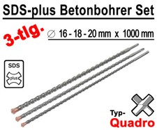 3 x SDS-plus Betonbohrer Quadro Bohrer Hammerbohrer 16 - 18 - 20mm x 1000mm Lang