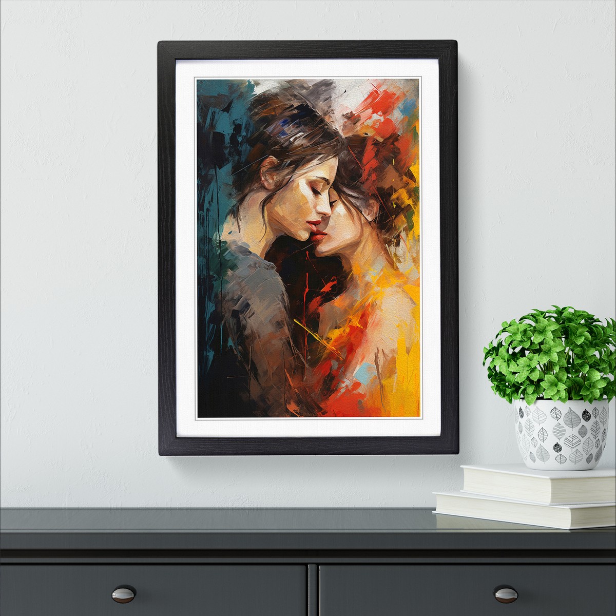 Two Women In Love Gestural No.2 Framed Wall Art Print Picture