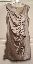 Suzi Chin By Maggie Boutique Dress Womens 10 Taupe Sleevess Ruffle Cocktail