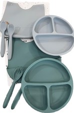 Plate set 4 Modern Baby Goods  Plate, Bib, Spoon, Fork. Message w/color Choise